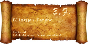 Blistyan Ferenc névjegykártya